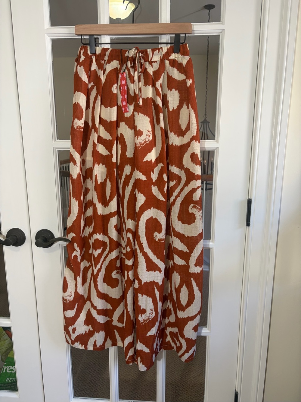 Cider Wide Leg Pants in Rust and Cream Abstract Print